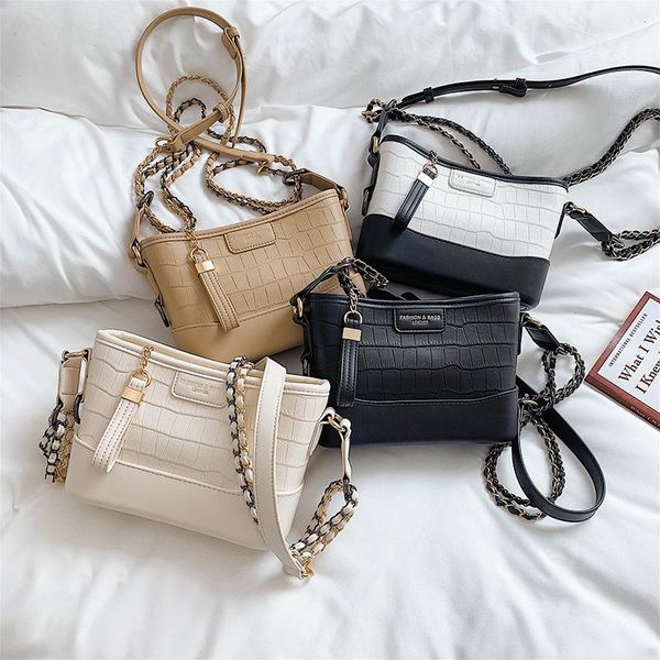 

bags women's 2021 fashion shoulder cross body bucket pouch crocodile pattern retro trendy small bag
