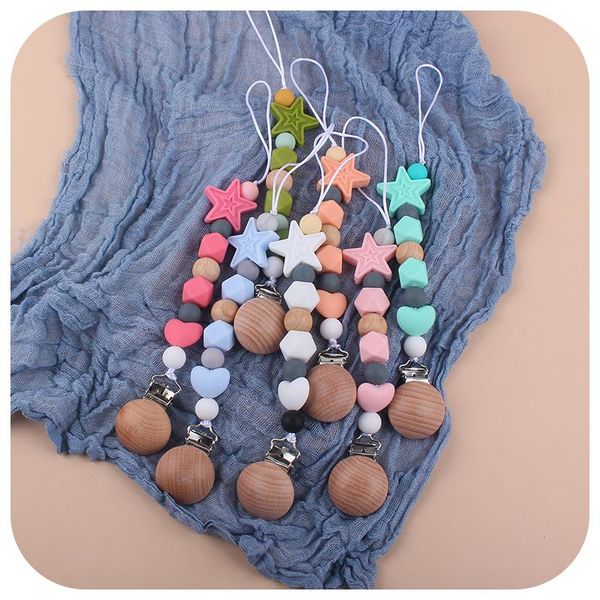 

beech wooden pacifier holder binky clips star born soother chain pacifiers#
