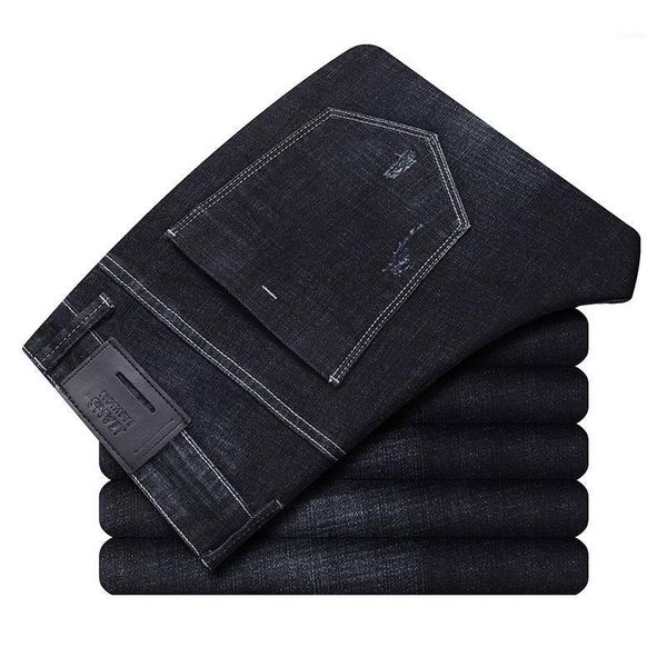 

brands jeans trousers men clothes elasticity skinny business casual male denim slim pants classic style 6 colors men's, Blue