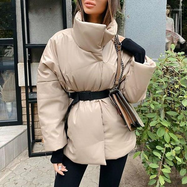 

women's down & parkas sondr autumn winter women coat jacket warm with belt casual 2021 loose pocket bubble khaki sashes short jackets t, Black