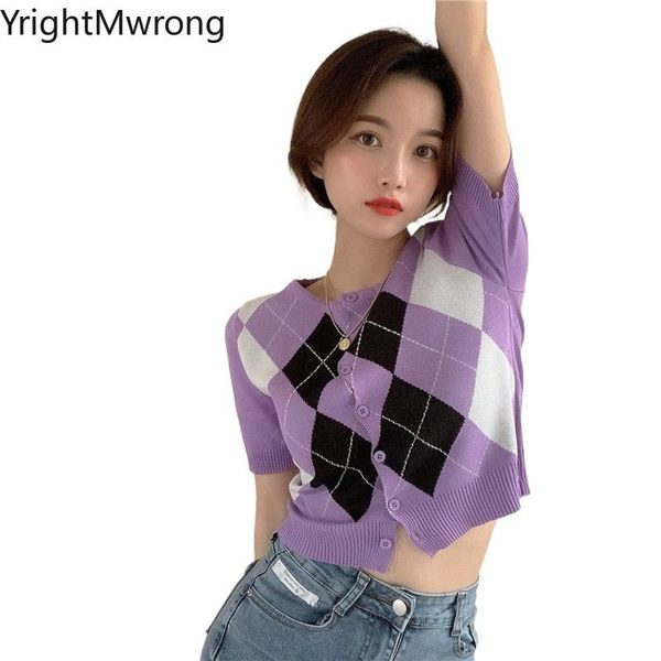 

colorblock patchwork knit plaid arygle stripe cute graphic button t-shirt crop t shirt aesthetic bodycon korean jumper women's, White
