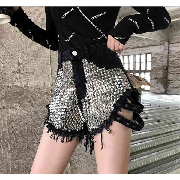 

women's shorts high waist women rivet denim summer spring autumn booty loose tassel female fashionshort s/xl j2311 vgr9, White;black