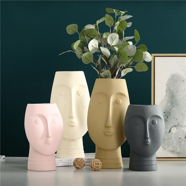 

vases matte ceramics flower vase-american retro planter-arts human head vase-home decoration-deskornaments-crafts