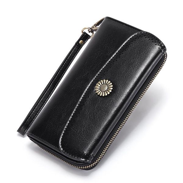 

wallets fashion hollow out leather women wallet large long clutch senior oil wax card holder coin purse zipper, Red;black