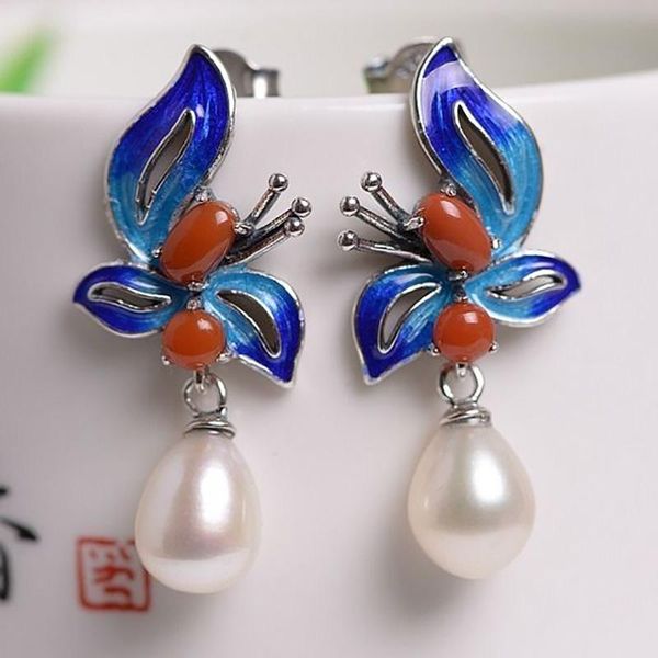 

dangle & chandelier s silver inlaid natural an jade vintage chinese style burnt blue butterfly petal south ear women's jewelry