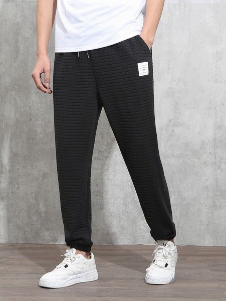 

men textured patch detail sweatpants z4bp#, Black