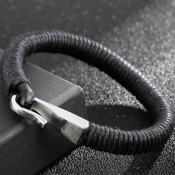 

handmade men's braided leather bracelet male titanium stainless steel jewellery accessories wristband with easy hook tennis, Golden;silver