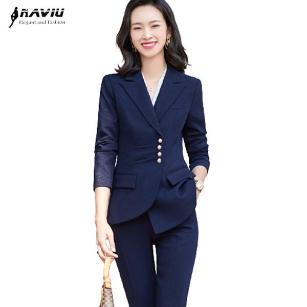 

naviu elegant professional uniform blazer or pants suit temperament work clothes high-end business formal wear women's two piece, White