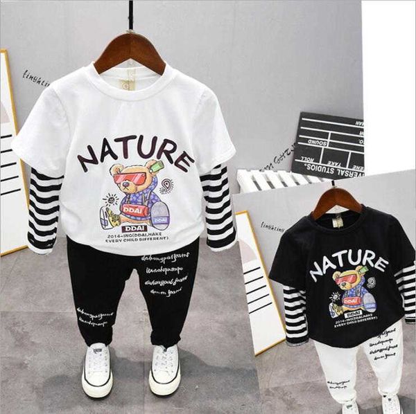 

new autumn baby clothes suit children fashion boys girls cartoon letter printing 2pcs boys set toddler kids tracksuits 2-7years x0902, White