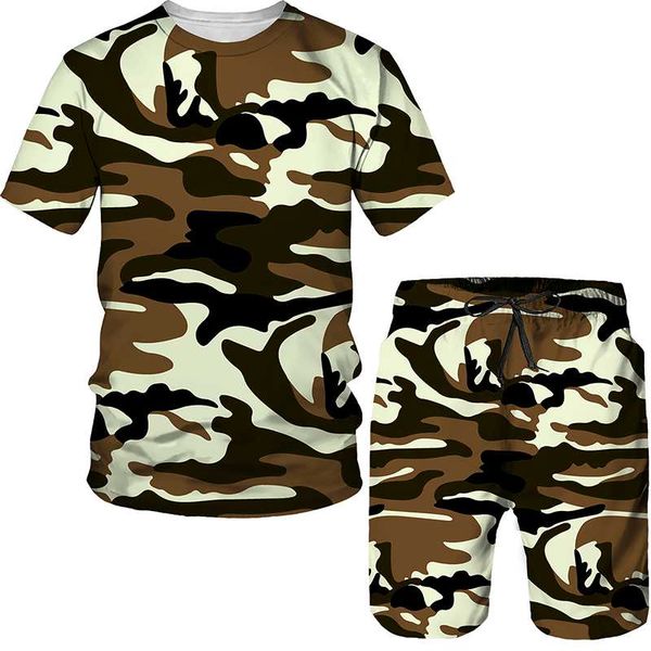 

men's tracksuits summer fashion two-piece sport wear set men/women 3d camo print casual suit size s-6xl, Gray