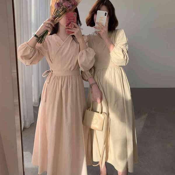 

moluleva 2021 woman v long neck bandage wrap dress vintage waist bands high to midi sundress line, Black;gray