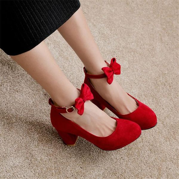 

dress shoes pxelena 2021 spring sweet elegant ankle strap woman mary jane pumps chunky high heels round toe office lady bowtie, Black