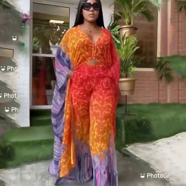 

ethnic clothing boho chic african clothes for women chiffon two piece set dashiki 2021 summer fashion long dress pants suits outfits party, Red