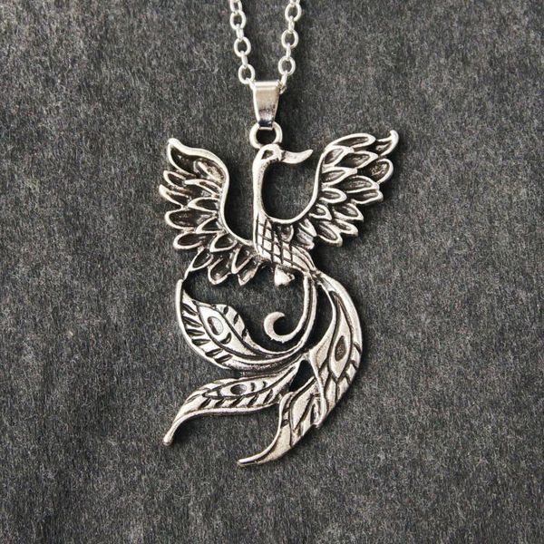

chains phoenix fire bird necklace vintage punk style angel wing firebird pendant, Silver