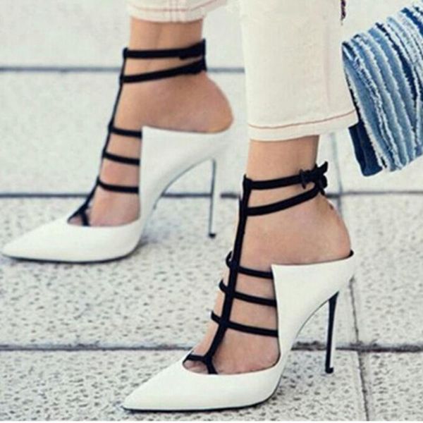 

sandals selling white cow leather high heel open toe ankle buckle strap woman, Black