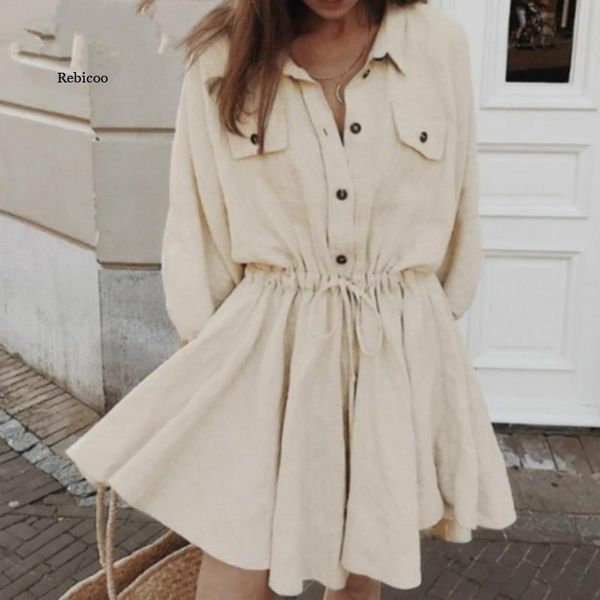 

casual dresses shirt dress for woman spring summer fashion lantern sleeve buttons sashes women's loose linen, Black;gray