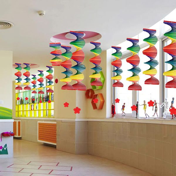 

decorative objects & figurines colorful rainbow spiral wind spinner windmill rotatable beautiful bamboo chime for garden yard kindergarten h