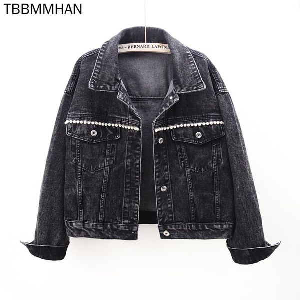 

women's jackets long sleeve casual chic jacket coat women 2021 winter vintage pearl female outwear denim, Black;brown