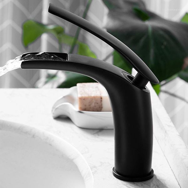 

bathroom sink faucets waterfall basin faucet copper tap unique design paint black lavatory cold and water mixer single hole1
