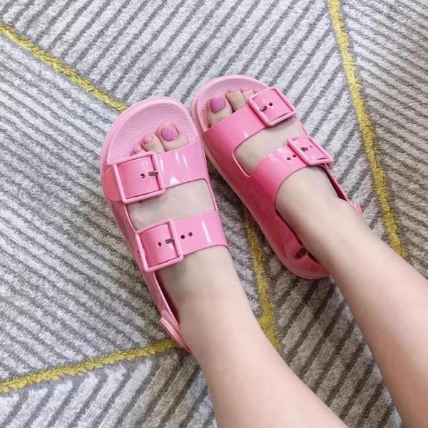 

sandals 2021 fashion platform thick bottom pvc summer slippers metal buckle beach shoes sandales femmes, Black