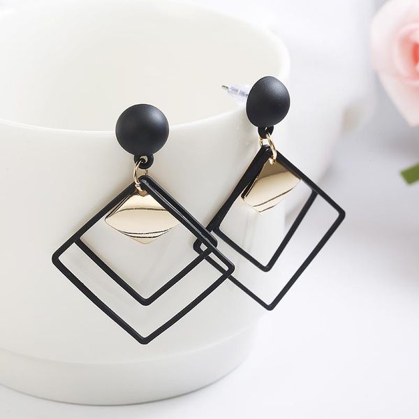 

stud fashion personality exaggerated earrings female matte square geometric long simple temperament jewelry, Golden;silver