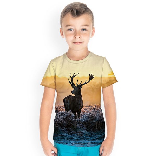 

elk boys 3d printing graphics novelty children's t-shirt round neck short sleeve t-shirt high quality, Blue