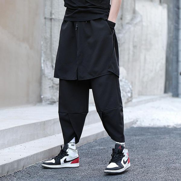 

men's pants japanese skirt asymmetrical baggy hair stylist trendy brand dark designer 2021 clothing, Black