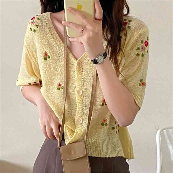 

women's sweaters vintage hook flowers chic femme all match thin 2021 knitwear gentle florals summer loose slim sweet girls bqjs, White;black