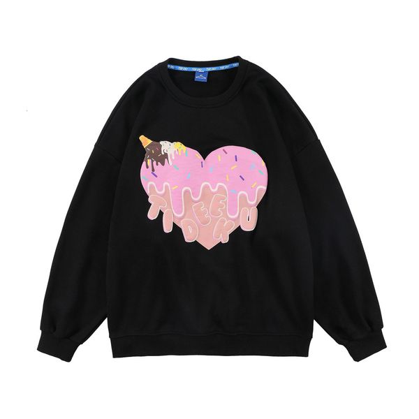 

sweatshirts love foam printed sweater mens street trend loose round neck long sleeve lazy fashion brand pullover hoodie, Black