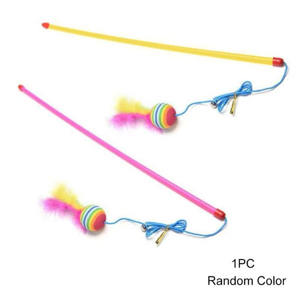 

home cute plastic funny bell teaser feather play pet toys ball cat stick