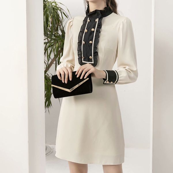 

dress spring organza style double-breasted sleeves fine temperament dressed up by women quality clothes, Black;gray