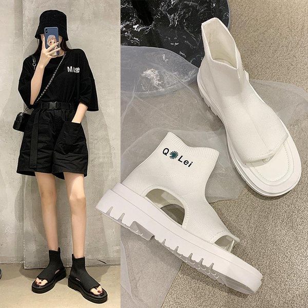 

sandals women sports style 2021 summer wild fashion casual mesh women's shoes old thick bottom z852, Black