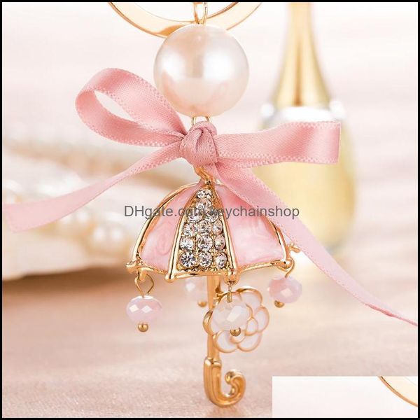 

keychains fashion accessories style for autumn and winter ribbon bow rain umbrella shape alloy key chain girls all-match bag pendant drop de, Silver