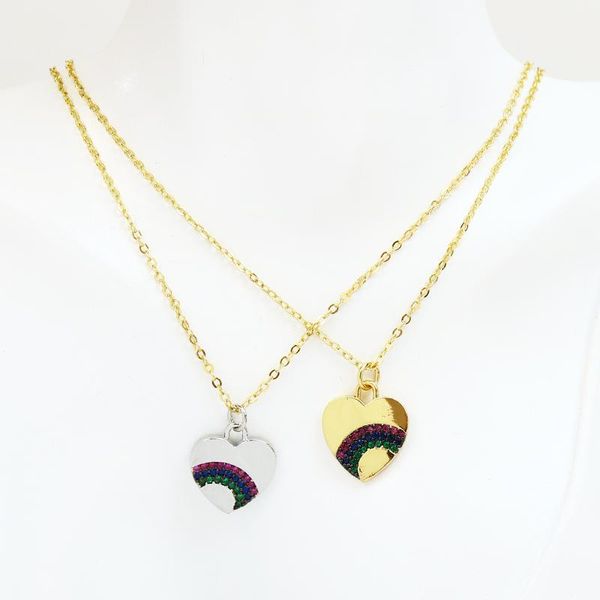 

pendant necklaces 10 pcs zircon heart rainbow necklace mix color jewelry fashion chain 52090, Silver