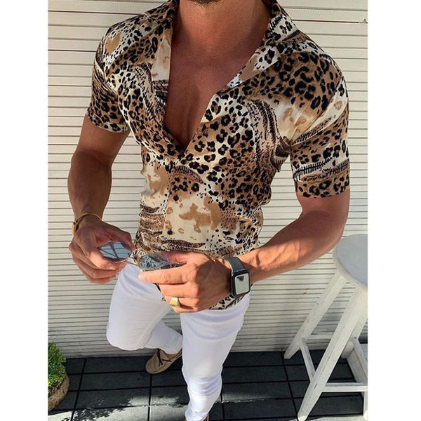 

boutique fashion shirt 2021 men's leopard suit collar short sleeve, White;black