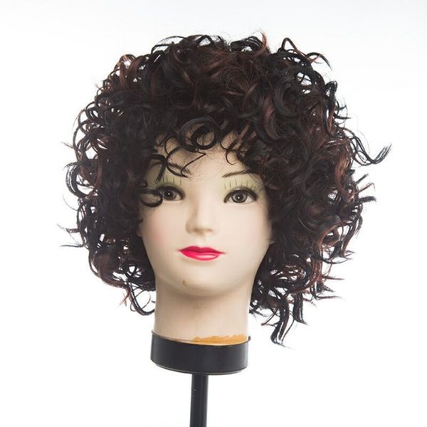 

small women's short curly wig headgear, Black;brown