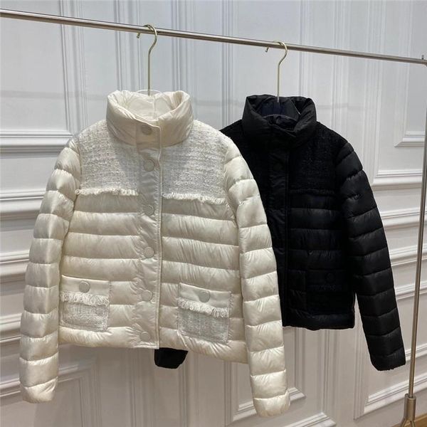 

women light and warm down jakcet 90% white duck filling full knitted fabric patchwork coat women's & parkas, Black