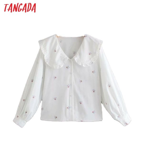 

women retro flowers print oversize collar long sleeve chic female white blouse shirt xn291 210416