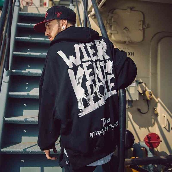 

big brand oversize national hip hop sweater hooded loose coat fat men's fashion clothes, Black