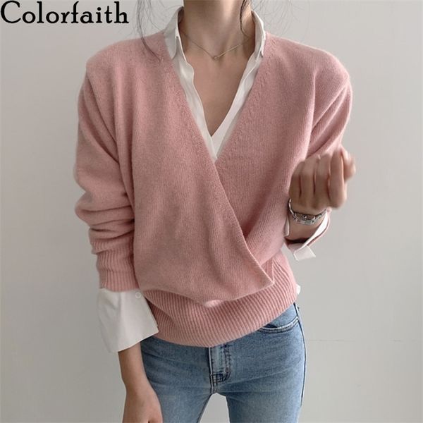 

autumn winter women's sweaters v-neck pullover casual minimalist korean knittied lady knitwears sw8553 210427, White;black