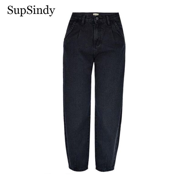 

supsindy woman jeans high waist loose haren's autumn winter casual wild for women fashion pants black denim trousers women's, Blue