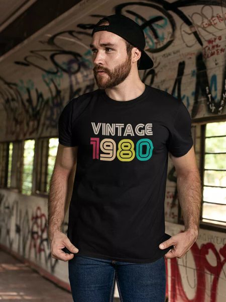 

1980 vintage tee men's -image by shutterstock, White;black