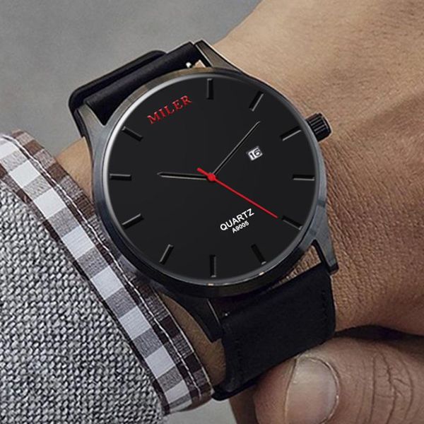 Bilek saatleri Menler Mens Sıradan Erkekler İzler Deri Band Kuvars Spor Horloge Heren Montres Homme Reloj hombre280w