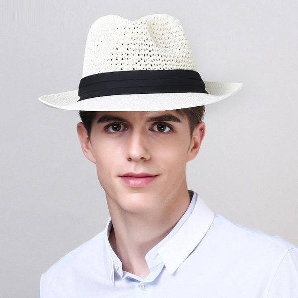 

stingy brim hats sun caps wide male summer linen straw hat men's fashion beach sunscreen cap panama chapeau b-8264, Blue;gray