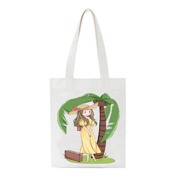 

shopping bags women canvas shoulder bag cartoon girl ladies cloth handbag foldable reusable tote schoolgirl simple eco shopper