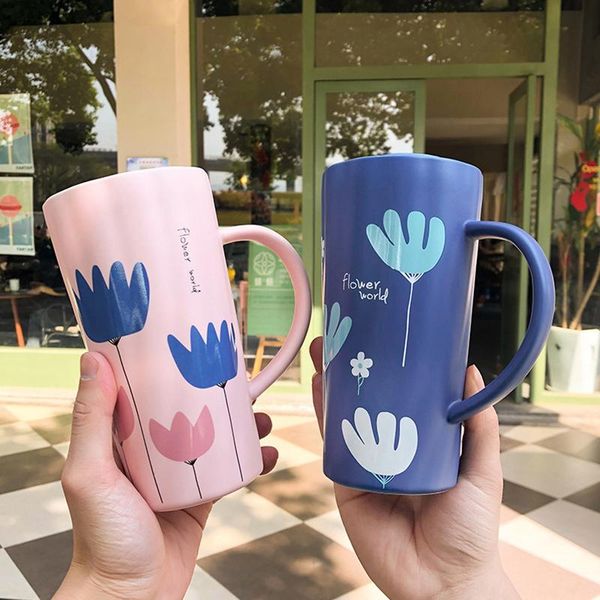 

mugs 1 piece of gift mug country style fresh color flower world large volume ceramic with cover set water coffee