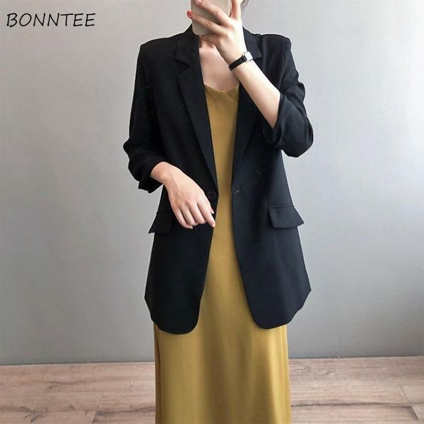 

women's suits & blazers women summer fashion cozy solid loose single button leisure office lady all-match korean style notched female s, White;black