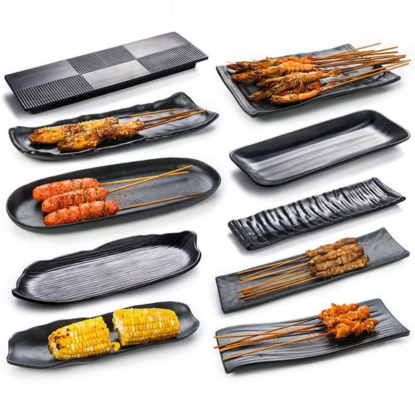 

dishes & plates japan style black melamine plate dish for sushi beef steak seasoning pot shop buffet bbq kitchen tableware 1pc