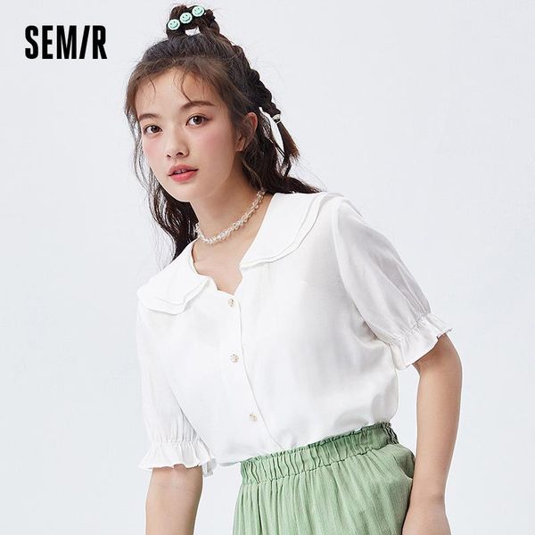 

women's blouses & shirts semir short sleeve women ruffled sweet french retro blouse 2021 summer chiffon doll collar, White