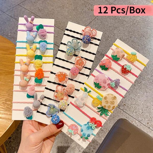 

pcs/set children cute cartoon fruit flower elastic hair bands baby girls lovely scrunchies rubber kids accessories, Slivery;white